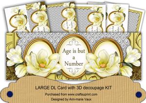 Lemon Magnolia Age a Number Large Dl Decoupage Card Kit
