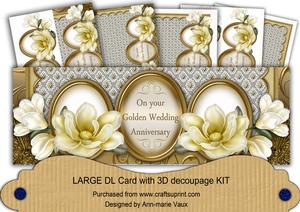 Cream Magnolia Gold Anniversary Large Dl Decoupage Card Kit