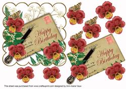 Red Pansy Happy Birthday Ink Saver 6in Decoupage Topper
