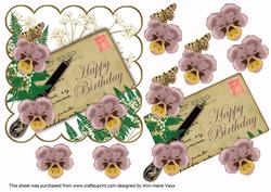 Dpink Pansy Ink Saver Happy Birthday 6in Decoupage Topper