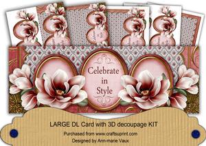 Red Magnolia Celebrate in Style Large Dl Decoupage Card Kit