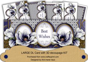 Dark Blue Magnolia Best Wishes Large Dl Card Kit