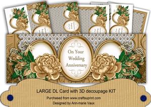 Coffee Rose Wedding Anniversary Large Dl Decoupage Card Kit