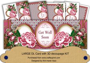 Cerise Rose Get Well Soon Large Dl Decoupage Card Kit