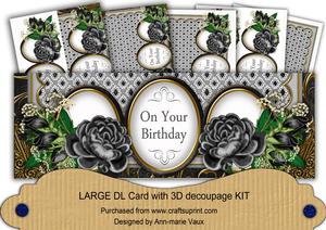 Black Rose on Your Birthday Large Dl Decoupage Card Kit