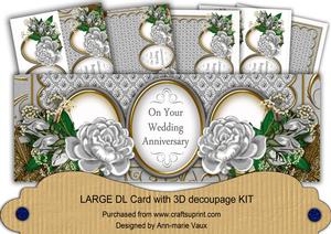 Silver Rose Wedding Anniversary Large Dl Decoupage Card Kit