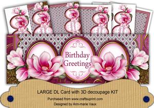 Cerise Mag Birthday Greetings Large Dl Decoupage Card Kit