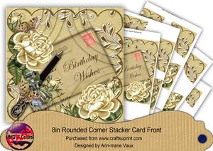 Cream Roses Happy Birthday 8in Rounded Corner Stacker Kit