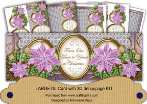 Lilac Poinsettia Ours to Yours Large Dl Decoupage Card Kit