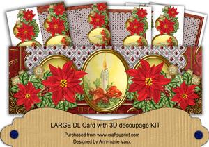Red Poinsettia Christmas Candle Large Dl Decoupage Card Kit
