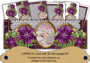 Dpurple Poinsettia Snow Scene2 Large Dl Decoupage Card Kit