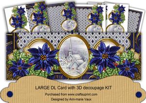Dblue Poinsettia Blue Village Large Dl Decoupage Card Kit