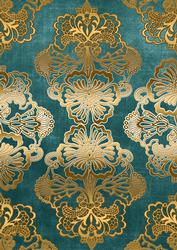 Dusky Teal Gold Metallic Damask A4 Backing Paper