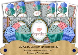 Blue Cupcakes I Love Cupcakes Large Dl Card Kit