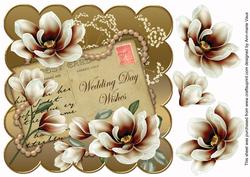 Chocolate Magnolia Wedding Day Wishes 8in Decoupage Topper