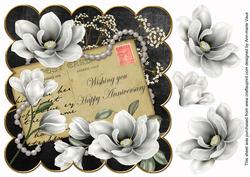 Silver Magnolia Blk Happy Anniversary 8in Decoupage Topper