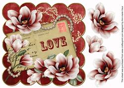 Red Magnolia Love 8in Decoupage Topper
