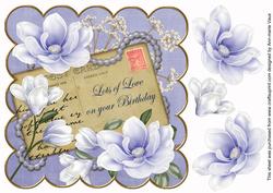 Pale Blue Magnolia Love on Birthday 8in Decoupage Topper