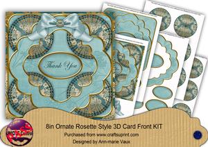 Teal Gold Damask Thank You 3D Rosette 8in Kit