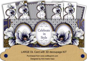Dark Blue Magnolia Celebrate in Style Dl Decoupage Card Kit
