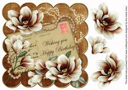 Chocolate Magnolia Happy Birthday 8in Decoupage Topper