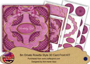 Cerise Ditsy Birthday Girl 3D Rosette 8in Card Kit
