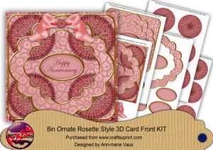 Pink Floral Happy Anniversary 3D Rosette 8in Card Kit