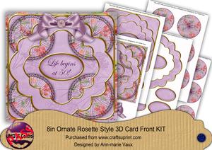 Lilac Sweetpea Life Begins at 50! 3D Rosette 8in Card Kit
