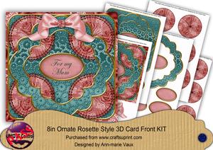 Teal Pink Bead for My Mum 3D Rosette 8in Card Kit