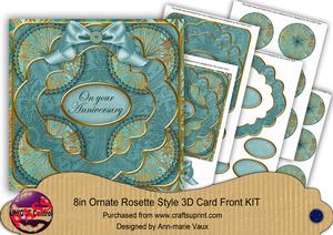 Teal Gold Flower Your Anniversary 3D Rosette 8in Card Kit