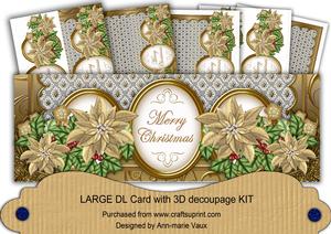 Gold Poinsettia Merry Christmas Large Dl Decoupage Card Kit