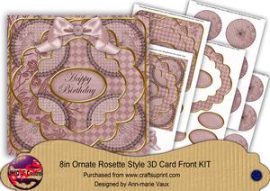 Dusky Pink Bird Happy Birthday 3D Rosette 8in Card Front Kit
