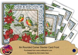 Blue Tits Red Poinsettia 8in All 4 Rounded Corner Kit