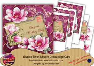 Cerise Magnolia Wedding Day 8in Xtreme Decoupage Card Kit