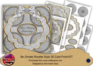 Silver Wedding Anniversary 3D Rosette 8in Card Front Kit