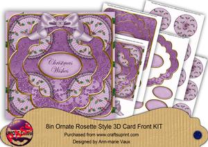 Lilac Holly Christmas Wishes 3D Rosette 8in Card Front Kit
