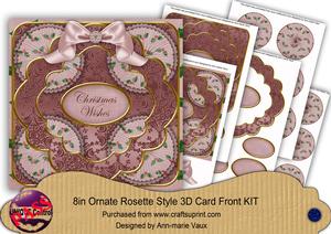 Dusky Pink Holly Christmas Wishes 3D Rosette 8in Kit