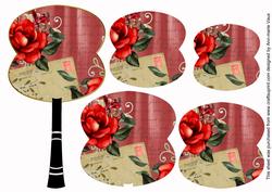 Red Rose Swirl Fan Decoupage Topper Sheet
