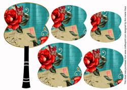Teal Rose Swirl Fan Decoupage Topper Sheet