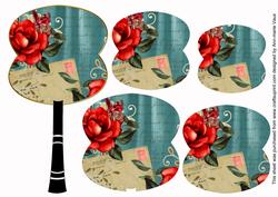 Dusky Teal Rose Swirl Fan Decoupage Topper Sheet