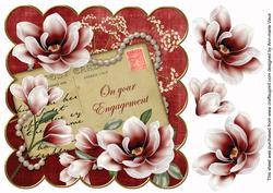 Red Magnolia Your Engagement 8in Decoupage Topper
