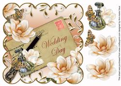 Peach Metallic Magnolia Wedding Day 8in Decoupage Topper