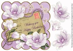 Lilac Magnolia Happy Birthday 8in Decoupage Topper