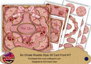 Pink Pansy with Love 3D Rosette 8in Card Front Kit