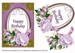 Lilac Rose Happy Birthday Oval 7x5in Floral Step by Step
