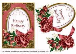 Dred Rose Happy Birthday Oval 7x5in Floral Step by Step