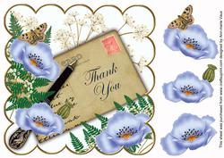 Pale Blue Poppy Thank You Ink Saver 8in Decoupage Topper