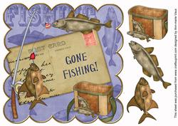 Blue Gone Fishing 8in Decoupage Topper
