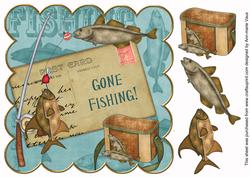 Teal Gone Fishing 8in Decoupage Topper