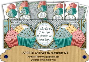 Pastel Cupcake a Minute on Lips Large Dl Decoupage Card Kit